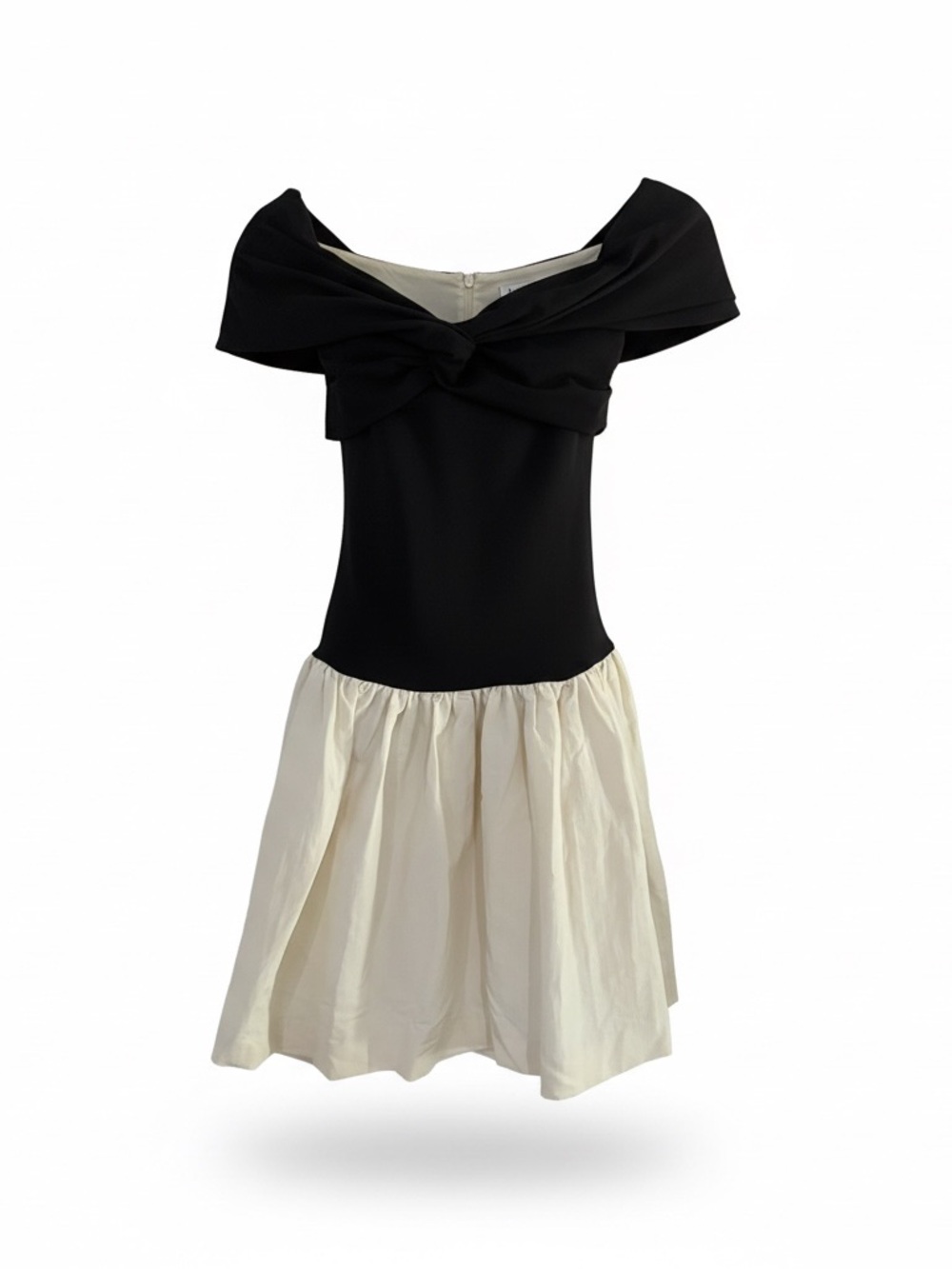 H&M Black & Cream One-Shoulder Bow Dress